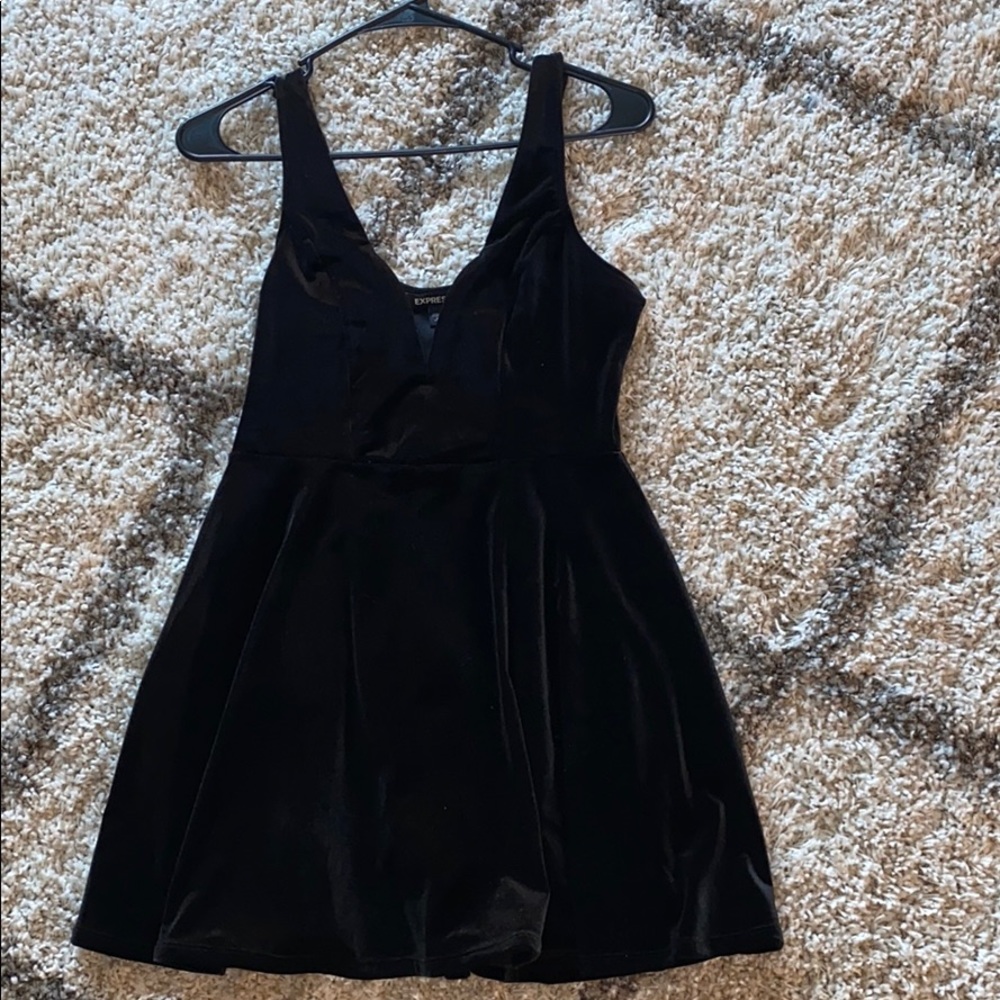 Black velvet deep V dress